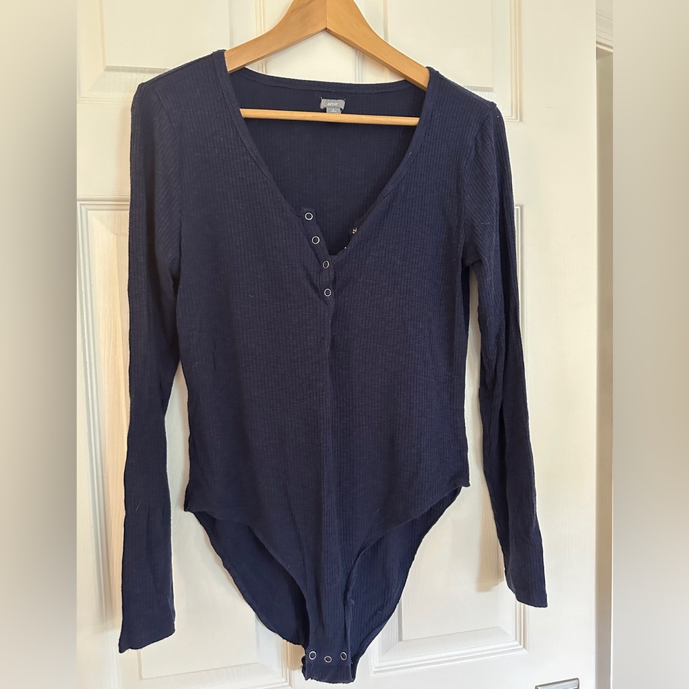 aerie XL navy blue ribbed Henley bodysuit